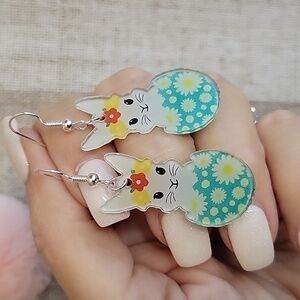 Daisy Floral Easter Bunny Earrings